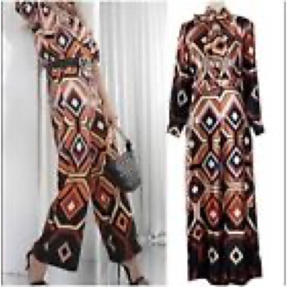 NWT ZARA Women's Geometric Print Jumpsuit Black/ Orange Size Small - Picture 2 of 12